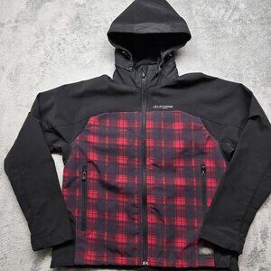 Dickies Storm Windbreaker Hooded Jacket Women M Black Red Plaid Full Zip Pockets